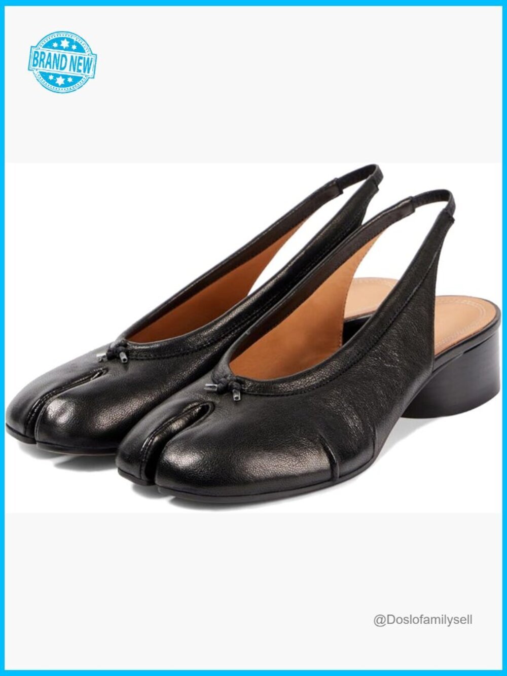 Split Toe Slingback Heels Chunky Block Heel Pumps Elegant Office Party